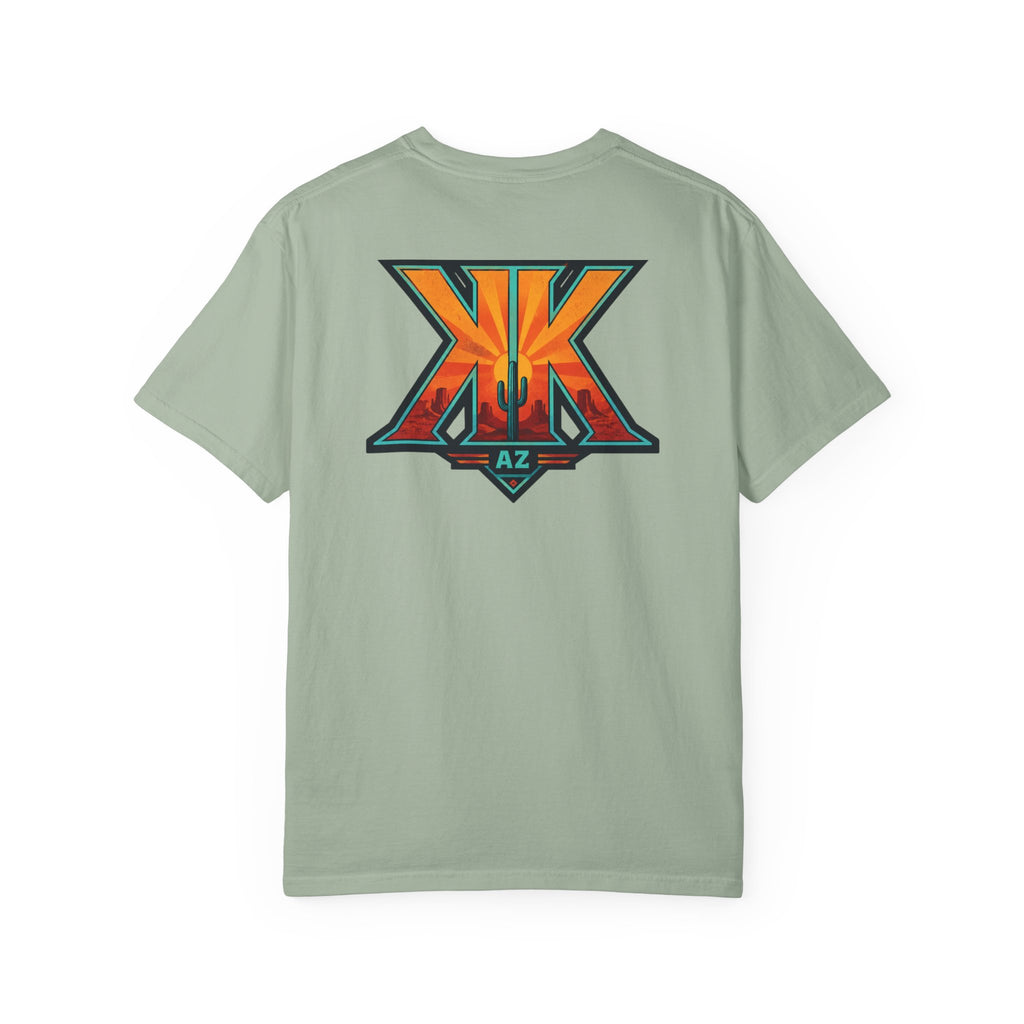 Arizona Desert Graphic T-Shirt — 'Arizona Dry Heat Wet Drop' Retro Cactus Sunset Tee
