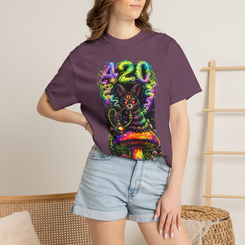 420 Psychedelic Cat T-Shirt — Colorful Mushroom Smoke Graphic