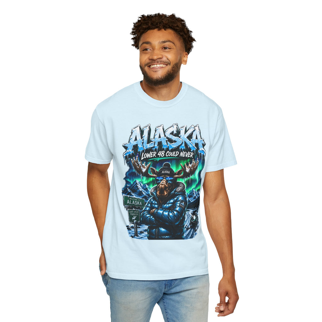 Alaska Moose Aurora Graphic T-Shirt — "Lower 48 Could Never"