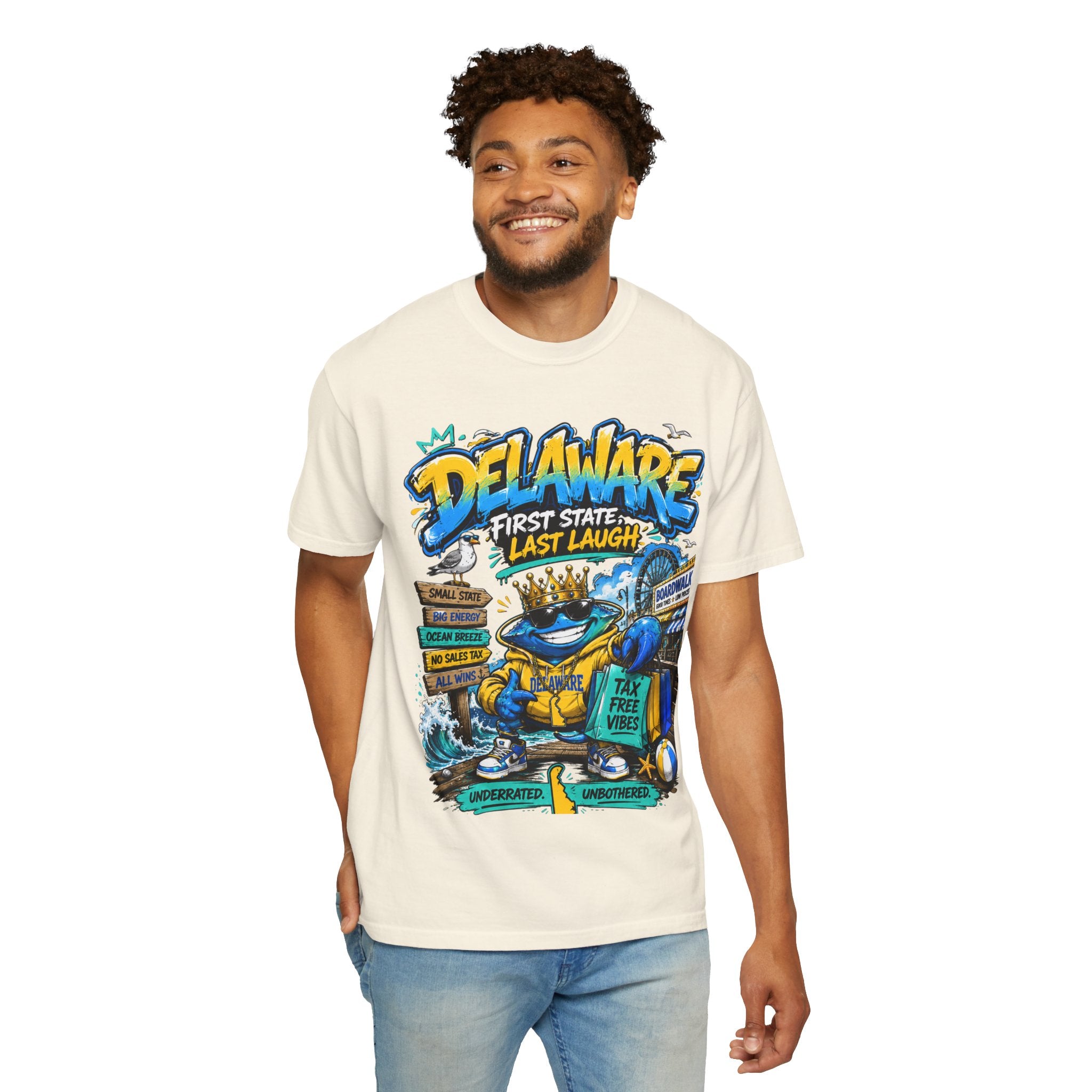 Delaware Frog Graphic T-Shirt — 'First State, Last Laugh' Coastal Souvenir Tee