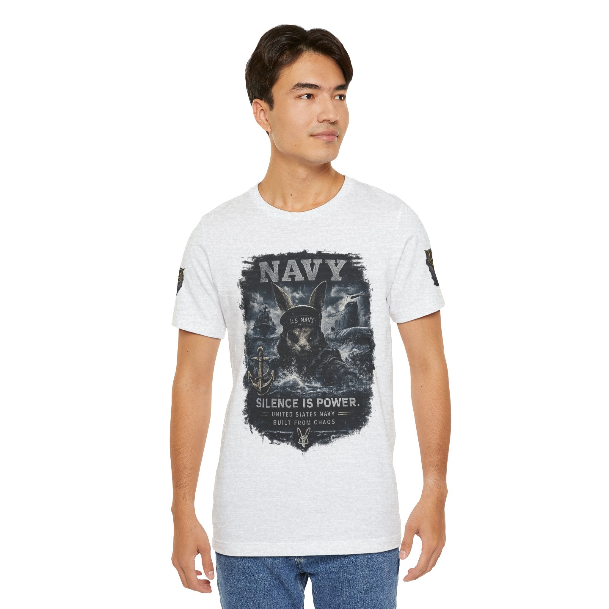 Navy 'Silence Is Power' Skull Anchor Tee — Fair Winds & Following Seas Back Graphic