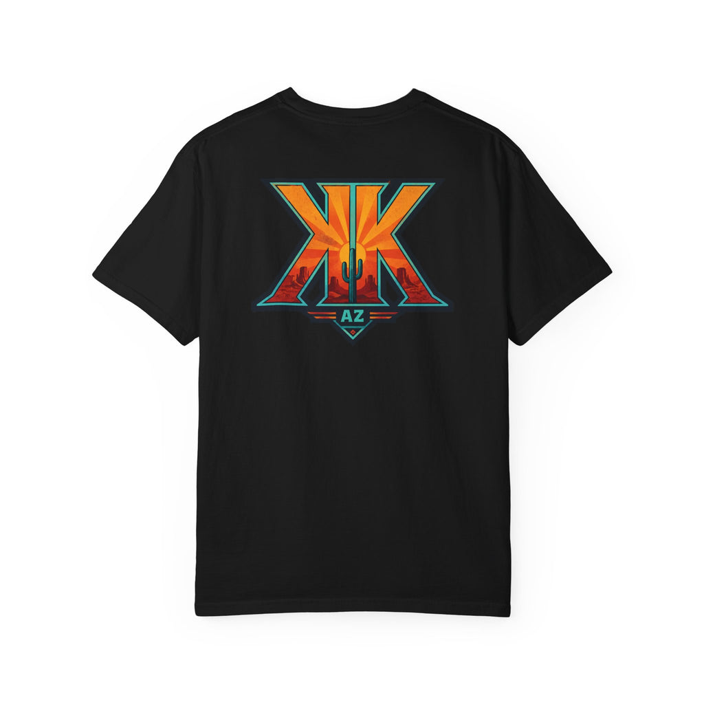 Arizona Desert Graphic T-Shirt — 'Arizona Dry Heat Wet Drop' Retro Cactus Sunset Tee