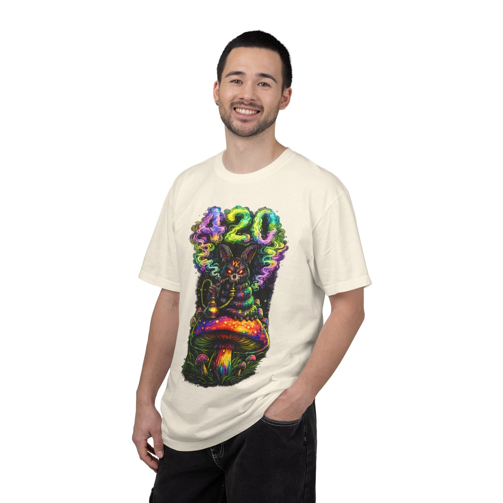 420 Psychedelic Cat T-Shirt — Colorful Mushroom Smoke Graphic