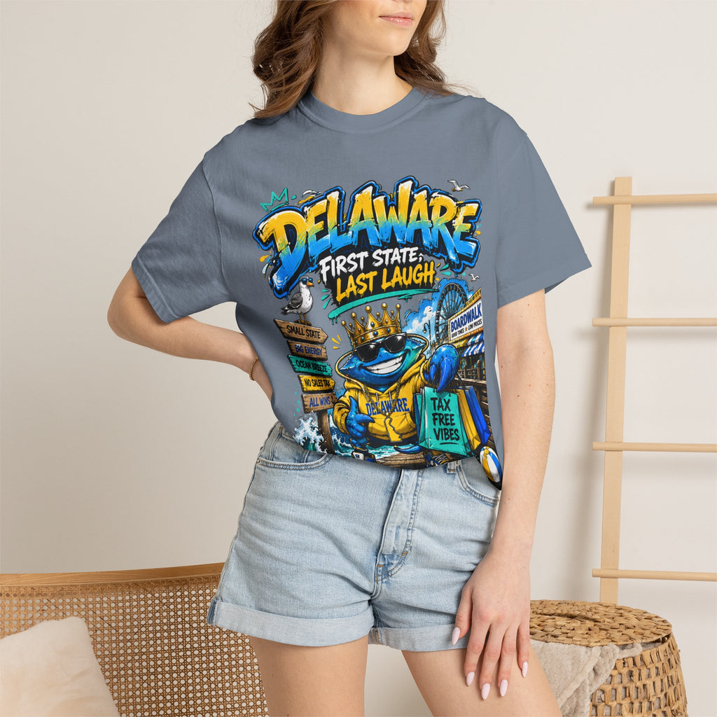 Delaware Frog Graphic T-Shirt — 'First State, Last Laugh' Coastal Souvenir Tee