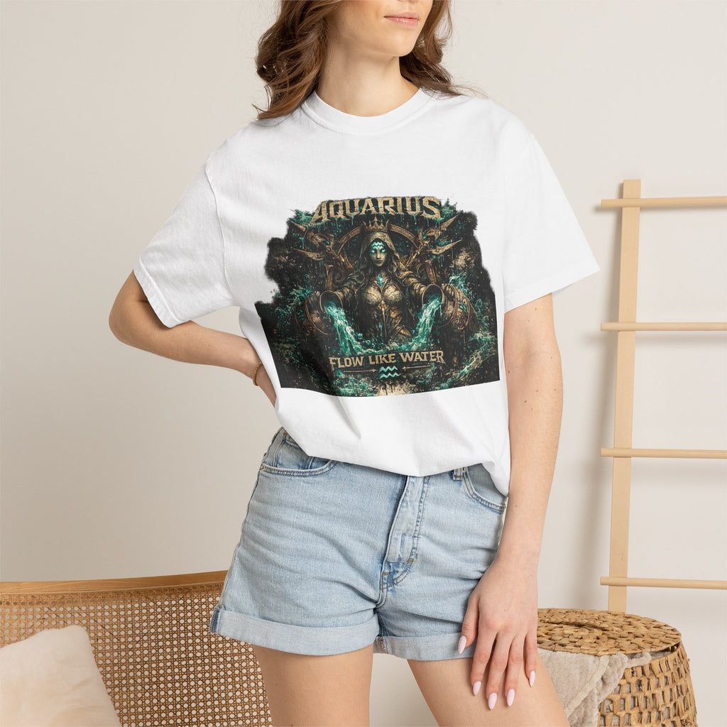 Aquarius Zodiac T-shirt — “Flow Like Water” Astrological Graphic Tee