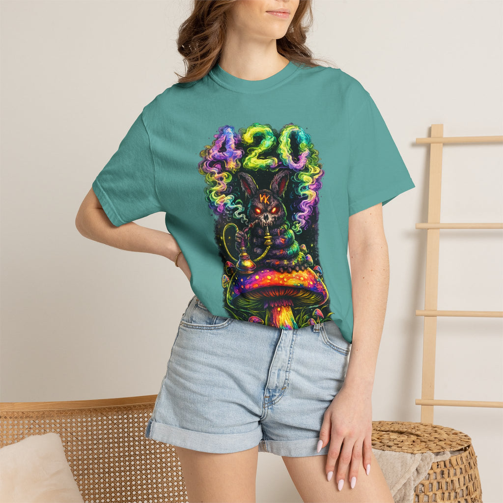 420 Psychedelic Cat T-Shirt — Colorful Mushroom Smoke Graphic