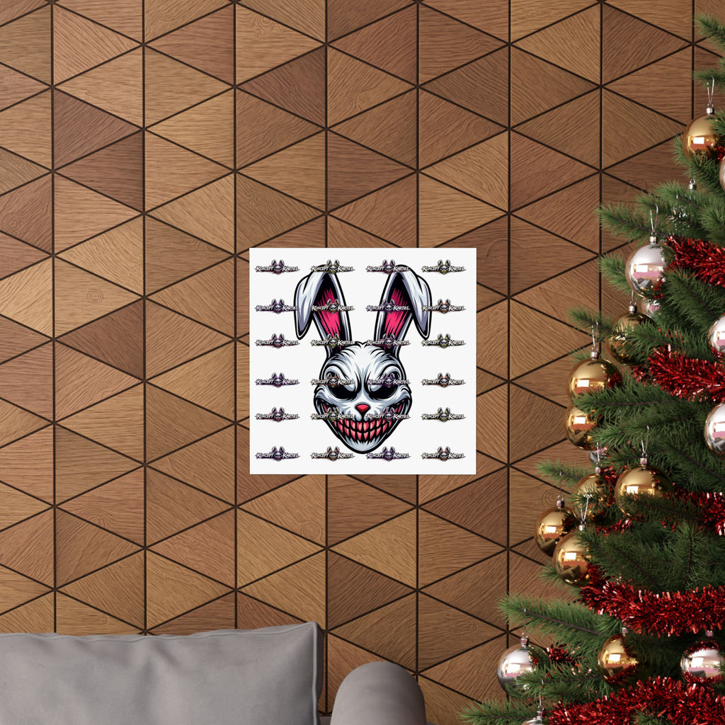 Creepy Smiling Bunny Poster — Horror Rabbit Matte Vertical Wall Art