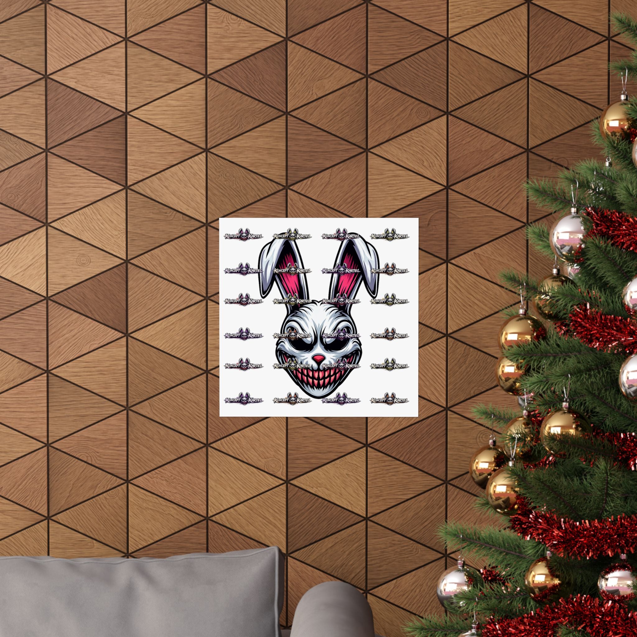 Creepy Smiling Bunny Poster — Horror Rabbit Matte Vertical Wall Art