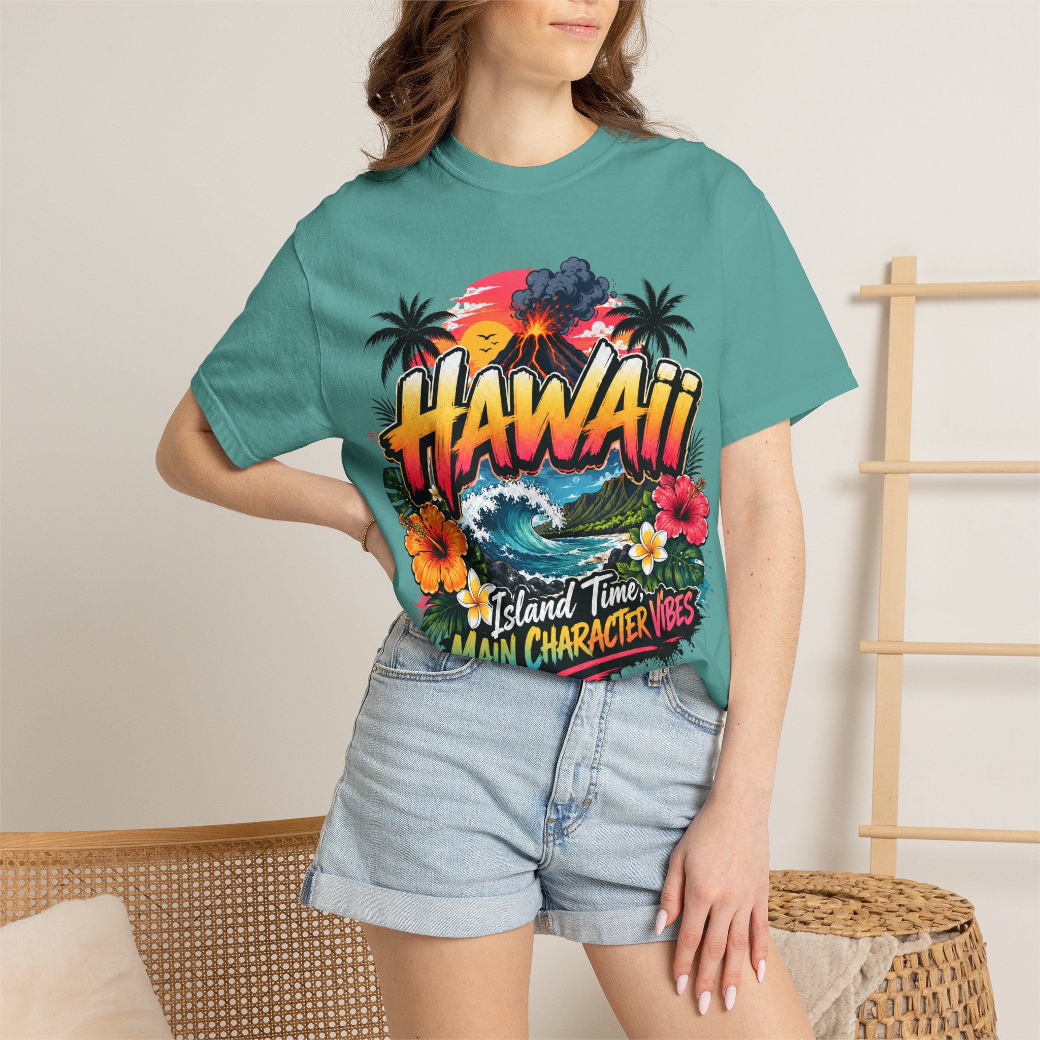 Hawaii Island Vibes T-Shirt — 'Island Time, Main Character Vibes' Tropical Tee