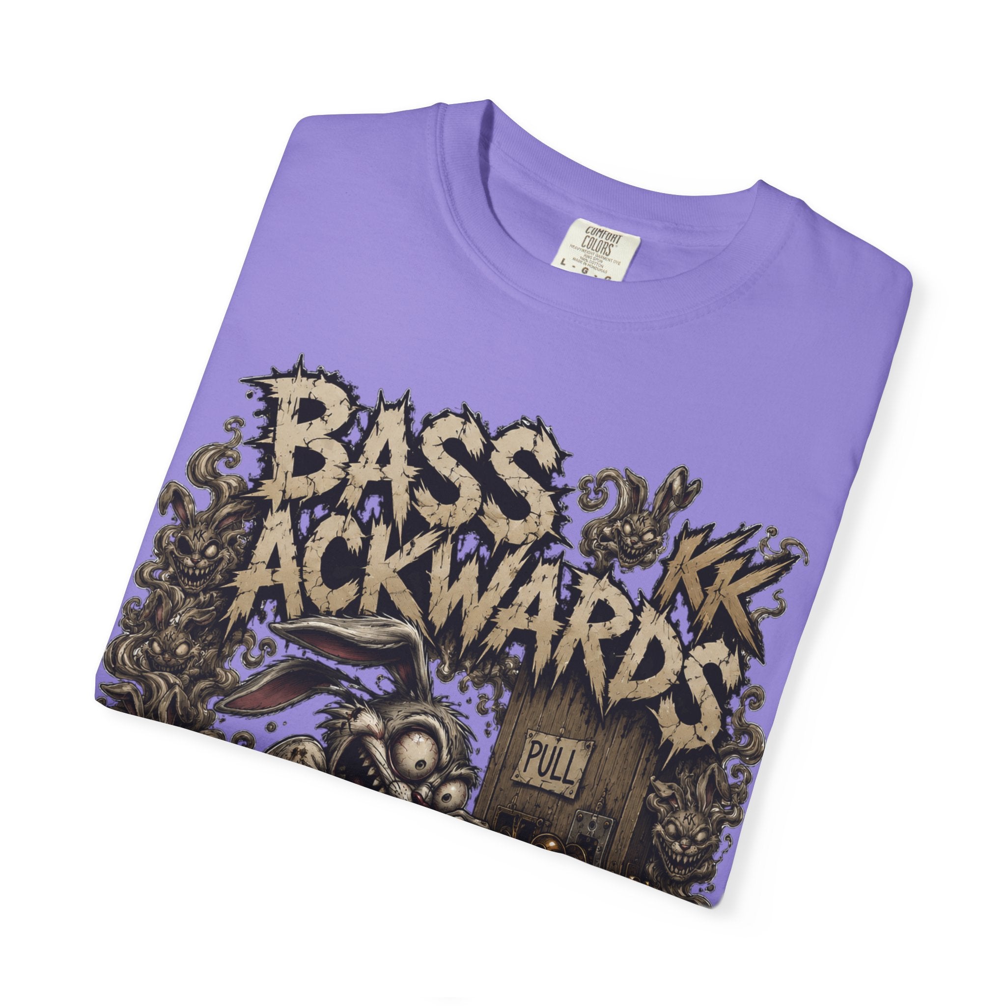 Bass Ackwards Graphic T‑Shirt — Heavy Metal Band Skull Design