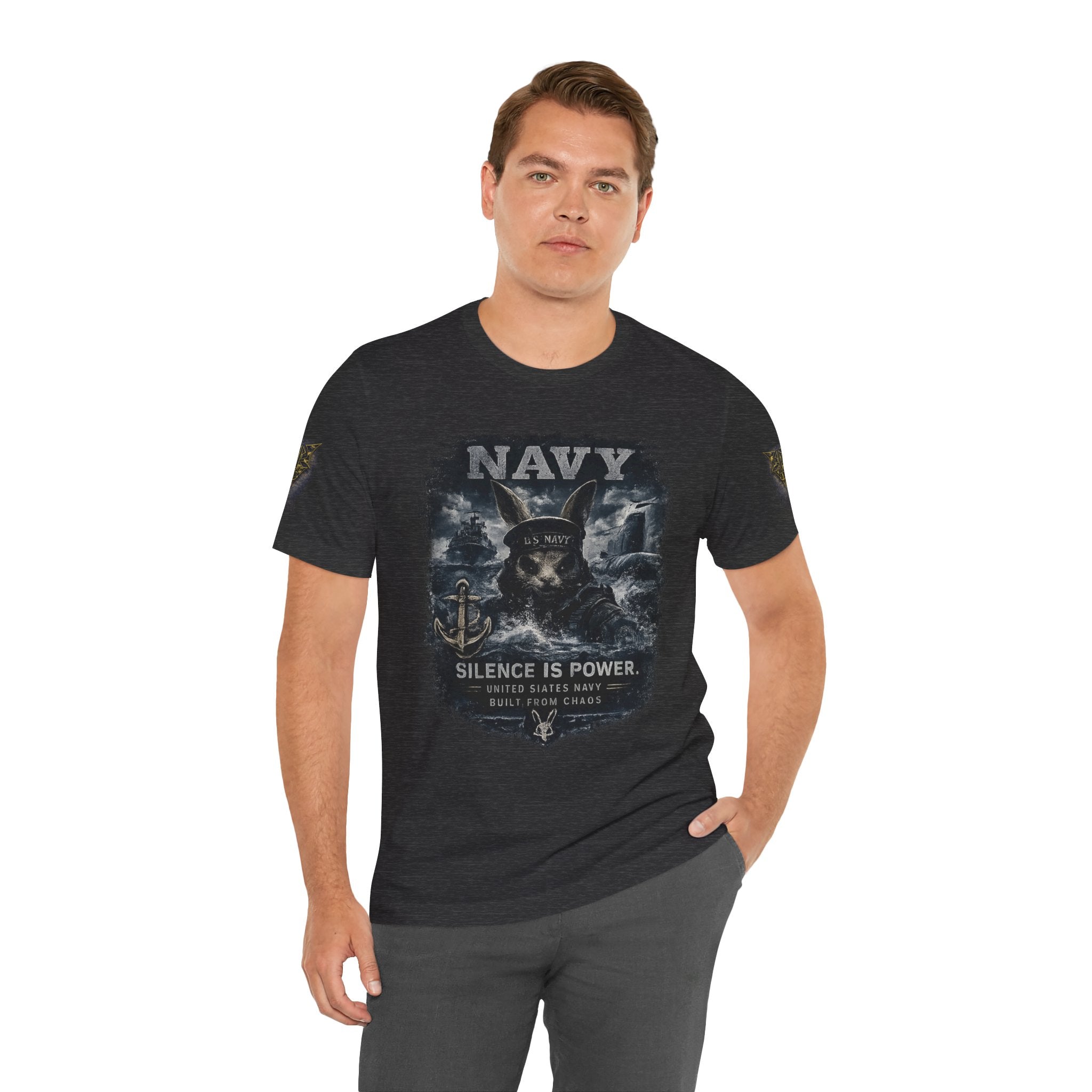 Navy 'Silence Is Power' Skull Anchor Tee — Fair Winds & Following Seas Back Graphic