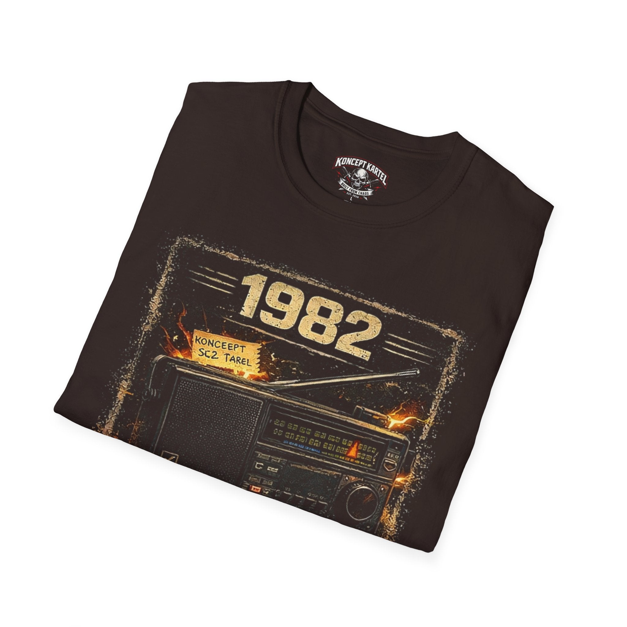1982 Retro Radio T-Shirt — Vintage Cassette & Boombox Graphic Tee