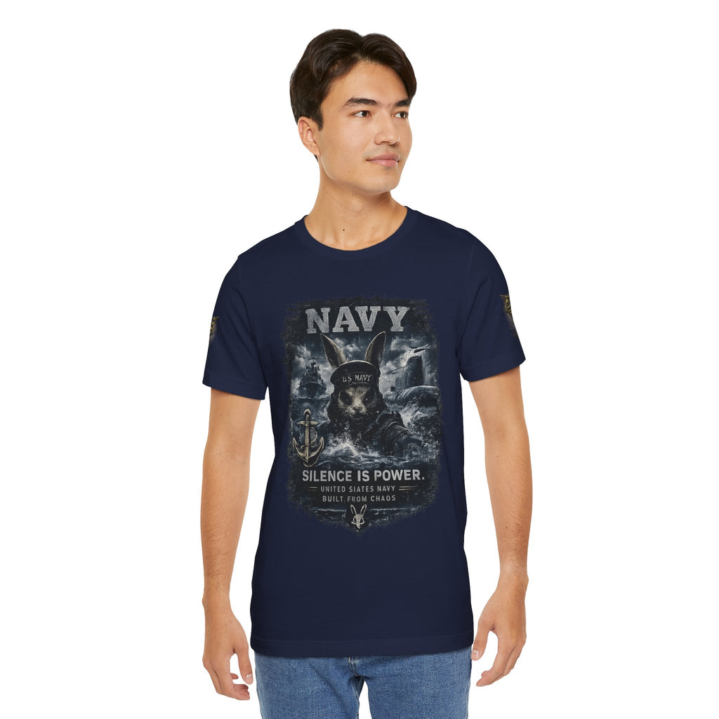 Navy 'Silence Is Power' Skull Anchor Tee — Fair Winds & Following Seas Back Graphic