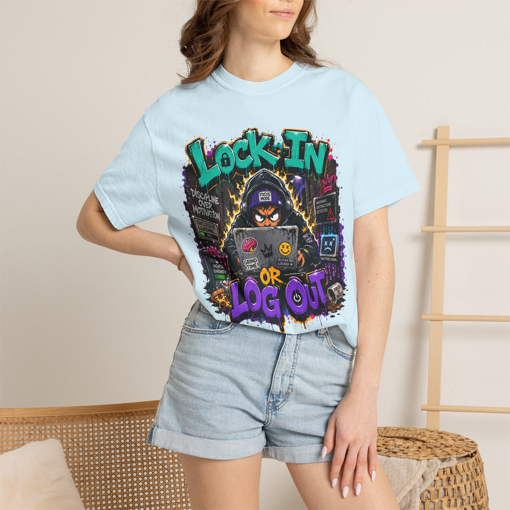 Lock In or Log Out Tee — Gamer Hacker Graphic T-Shirt