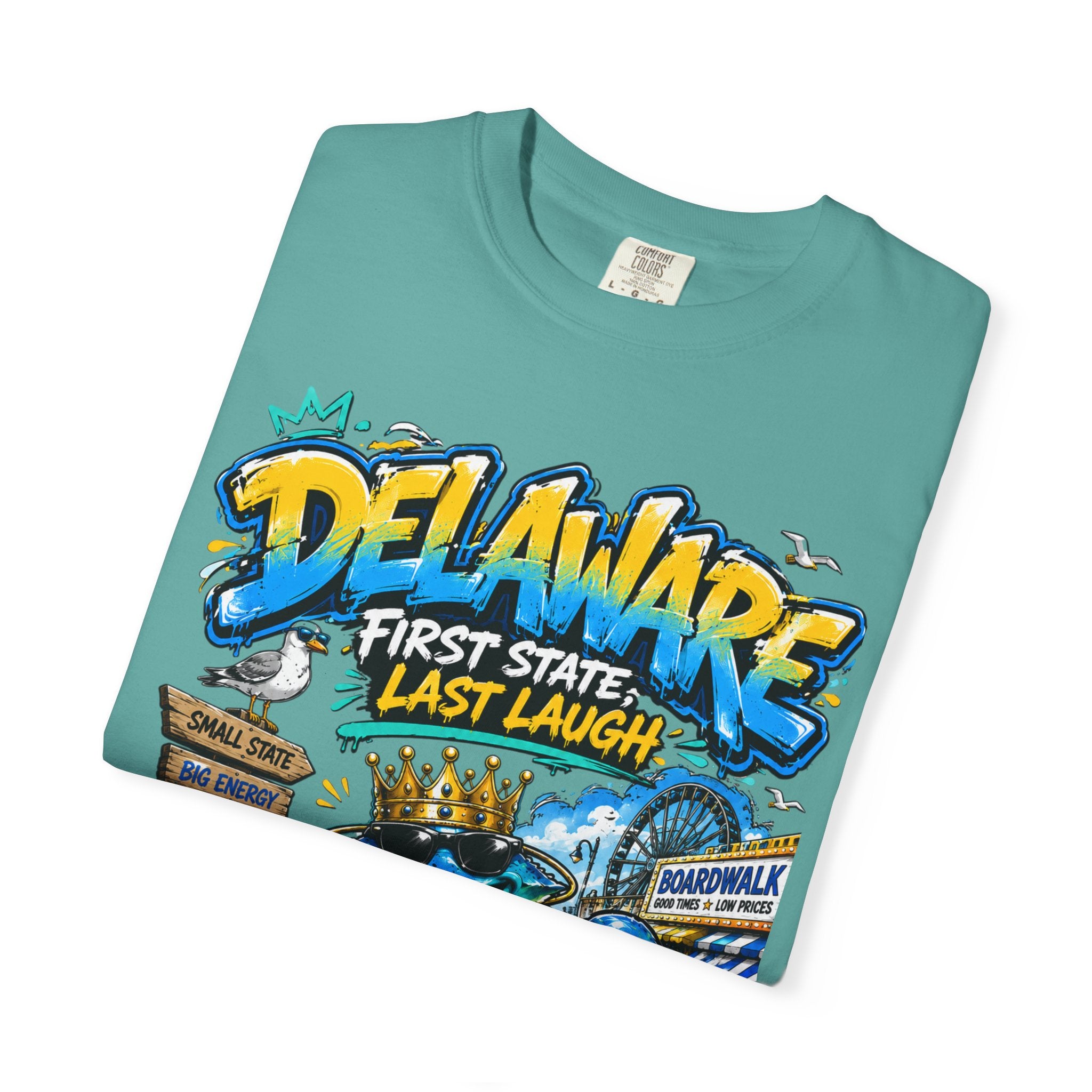 Delaware Frog Graphic T-Shirt — 'First State, Last Laugh' Coastal Souvenir Tee