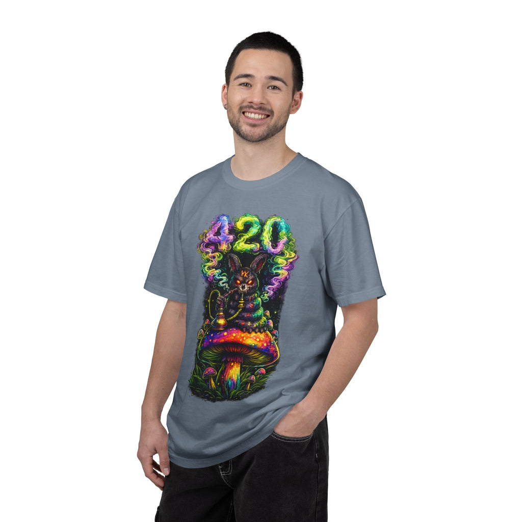 420 Psychedelic Cat T-Shirt — Colorful Mushroom Smoke Graphic