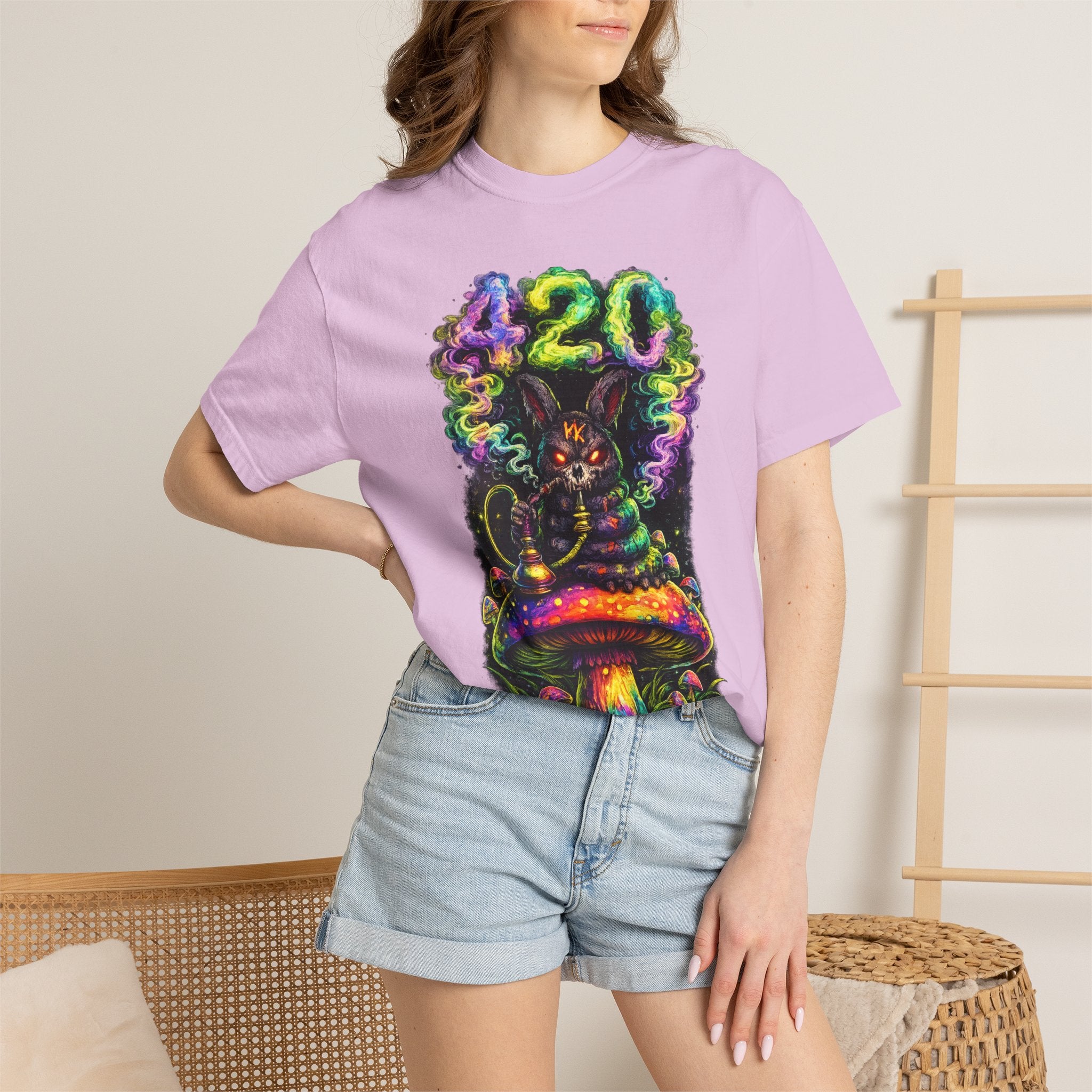 420 Psychedelic Cat T-Shirt — Colorful Mushroom Smoke Graphic