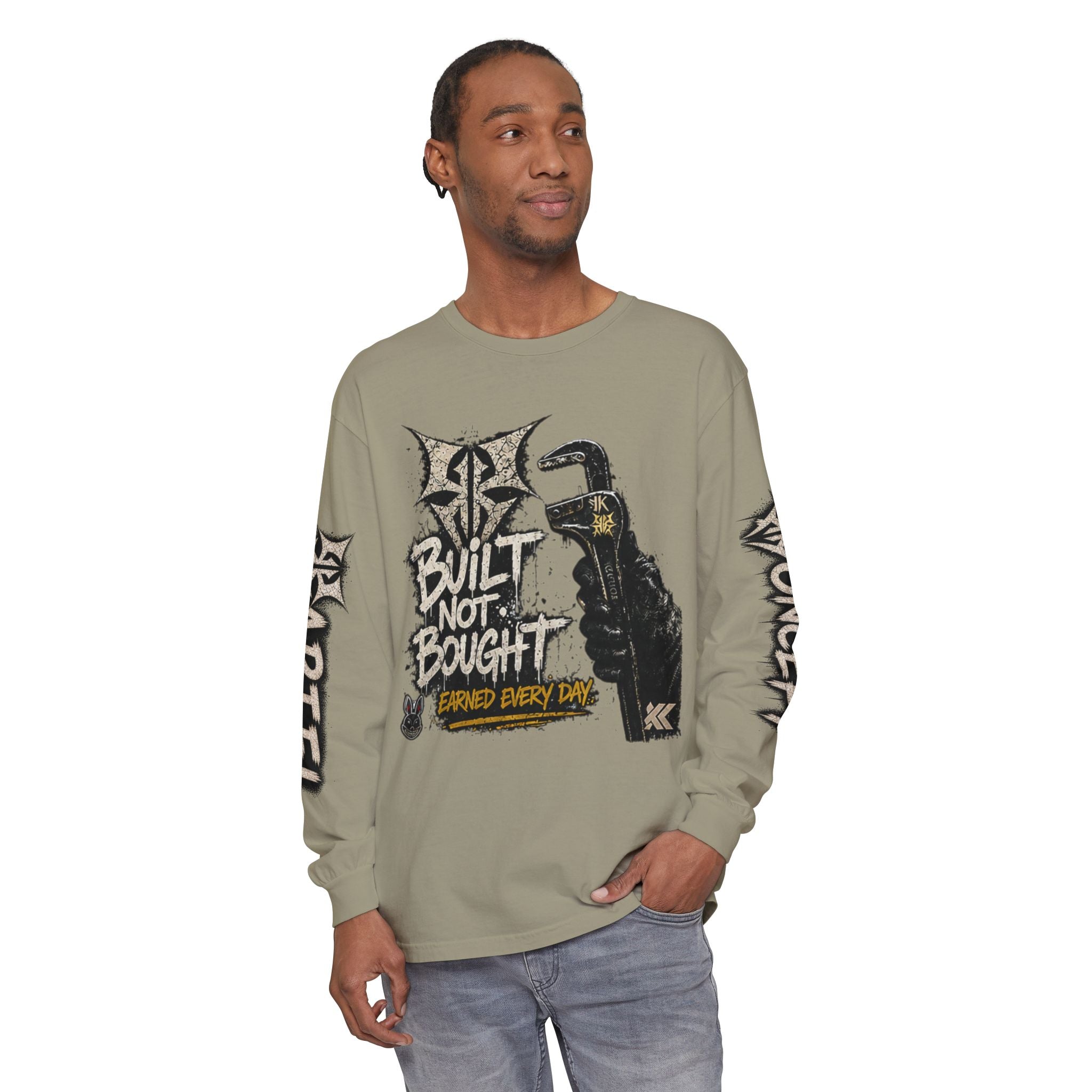 Built Not Bought Long Sleeve T-Shirt — Mechanic/Builder Graphic Tee