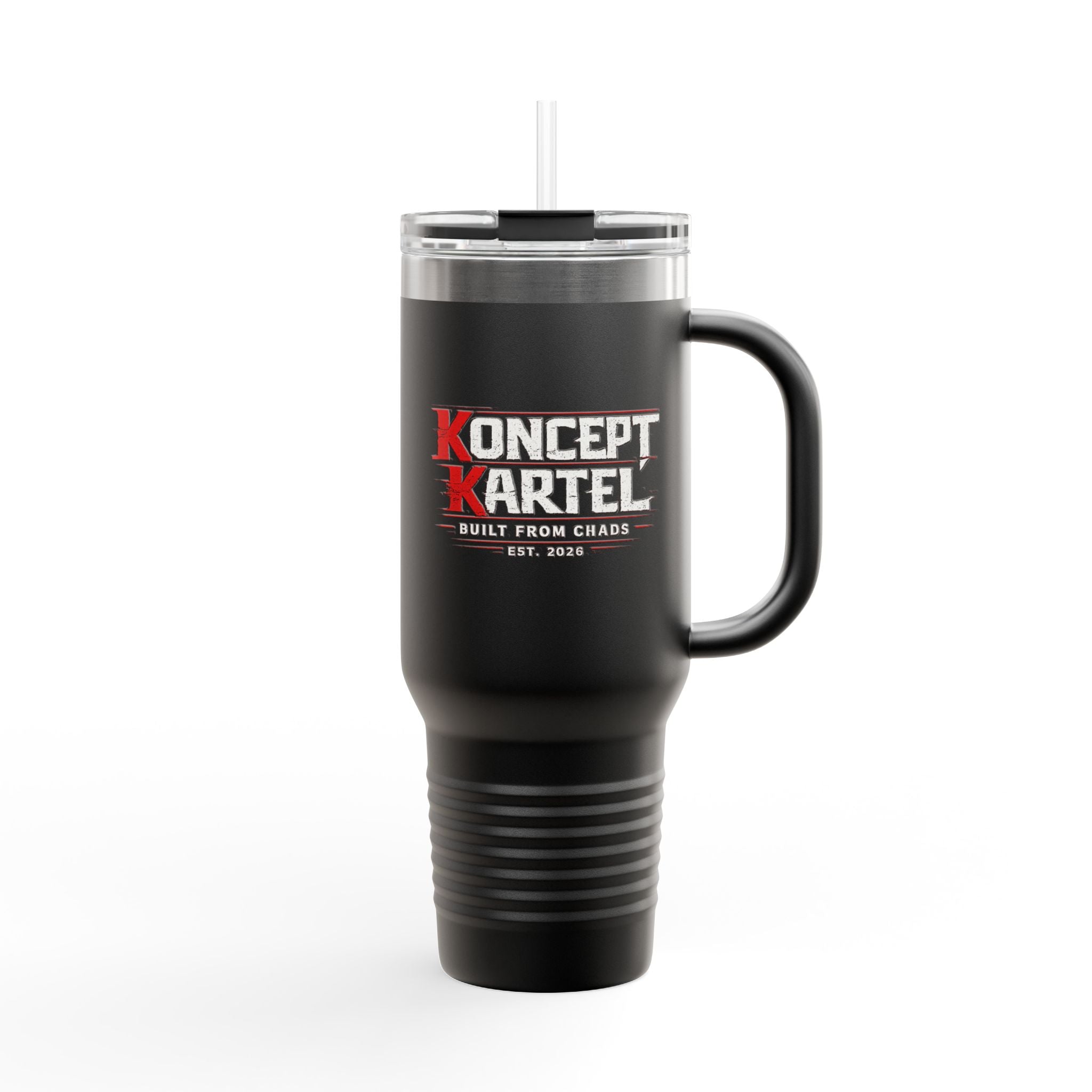 40oz Insulated Travel Mug — ‘Koncept Kartel’ Red Stainless Tumbler with Handle