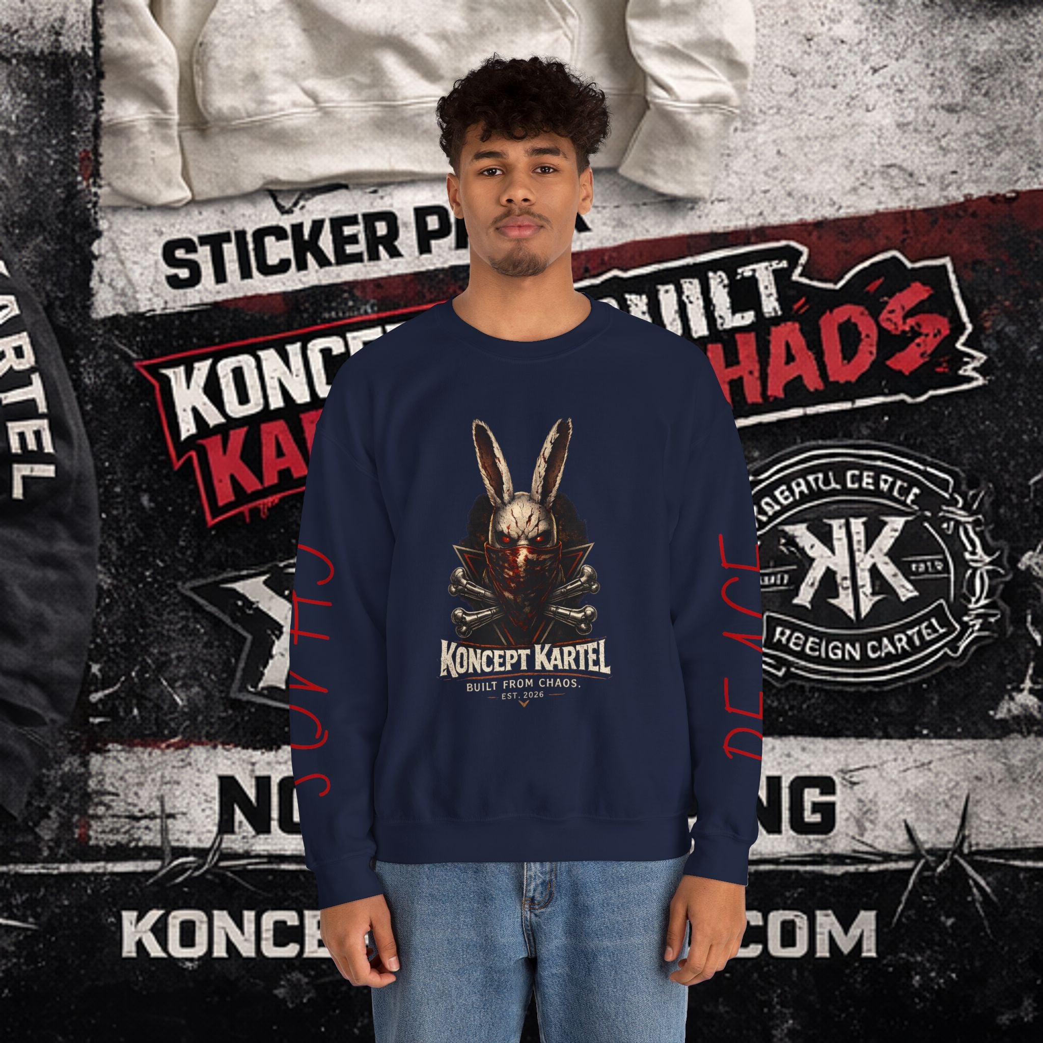 Horror Bunny Graphic Sweatshirt — "Koncept Kartel" Skull Rabbit Crewneck