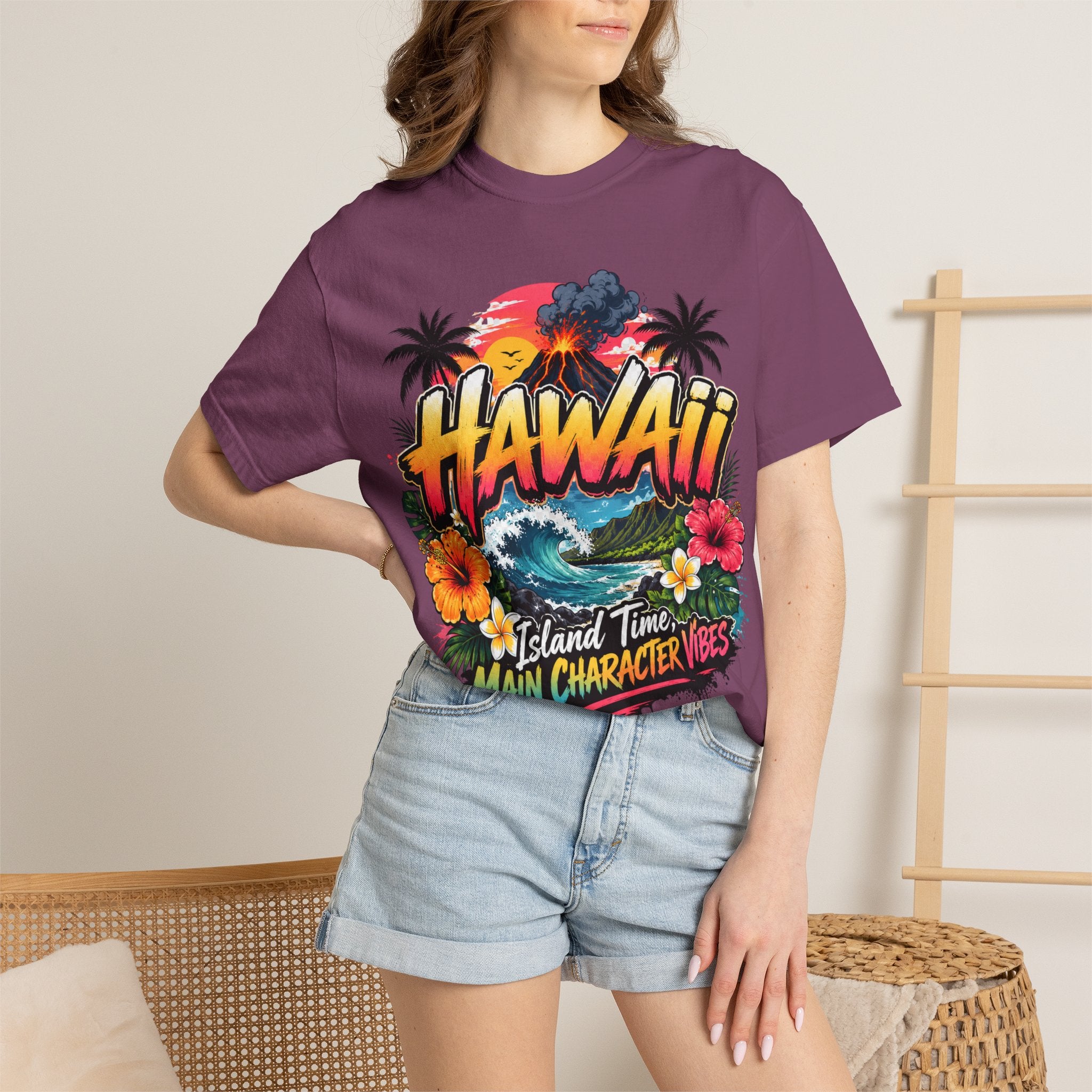 Hawaii Island Vibes T-Shirt — 'Island Time, Main Character Vibes' Tropical Tee