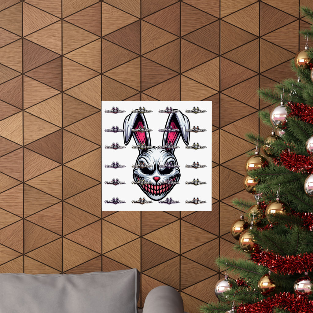 Creepy Smiling Bunny Poster — Horror Rabbit Matte Vertical Wall Art