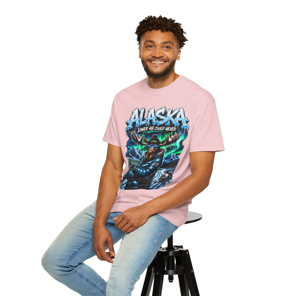 Alaska Moose Aurora Graphic T-Shirt — "Lower 48 Could Never"