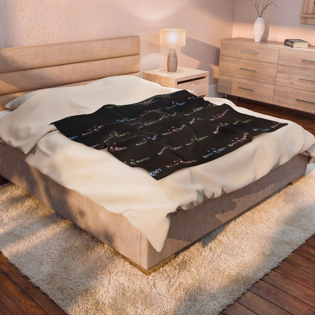 Velveteen Plush Blanket - Cozy Brushed Fleece with Repeating Colorful Logo Pattern