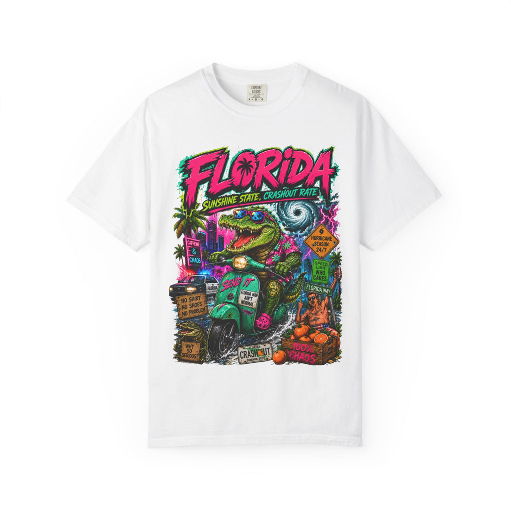 Florida Retro Vacation T-Shirt — Neon Beach Alligator Design