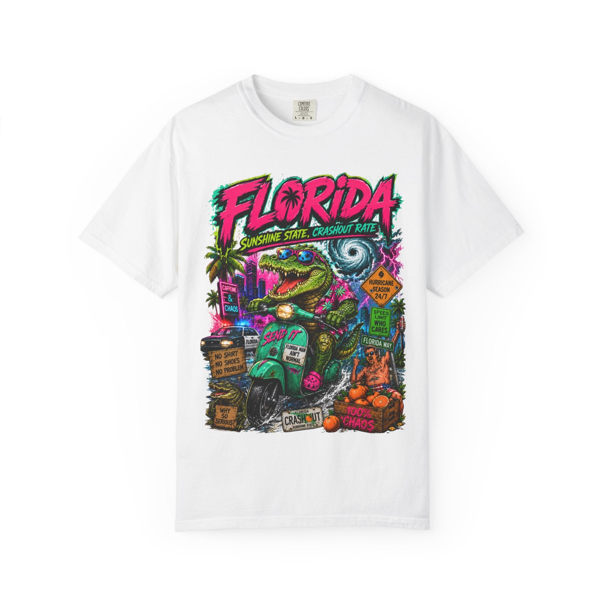Florida Retro Vacation T-Shirt — Neon Beach Alligator Design