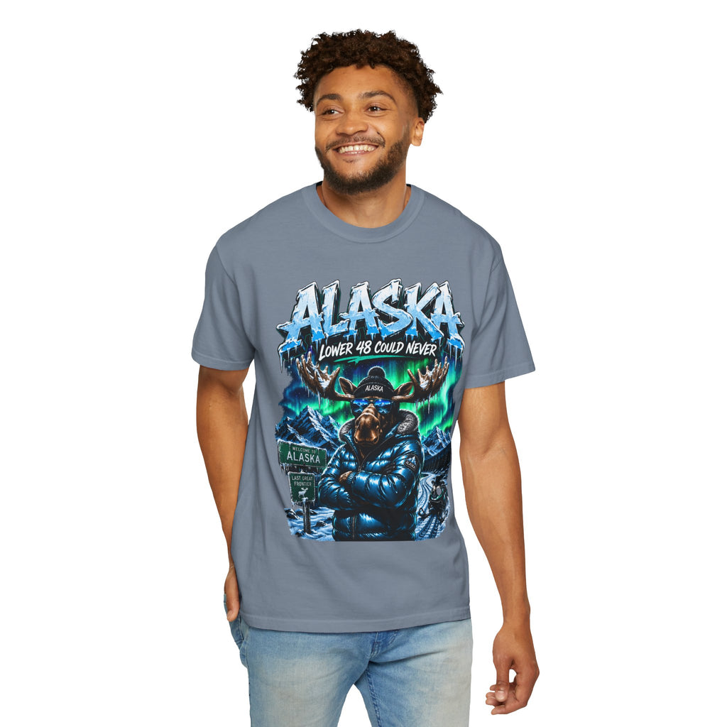 Alaska Moose Aurora Graphic T-Shirt — "Lower 48 Could Never"