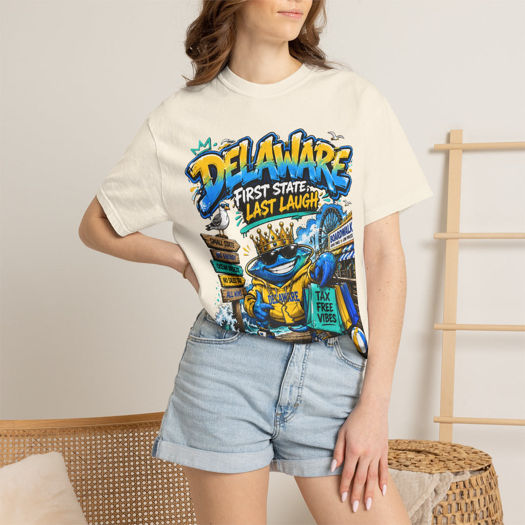 Delaware Frog Graphic T-Shirt — 'First State, Last Laugh' Coastal Souvenir Tee