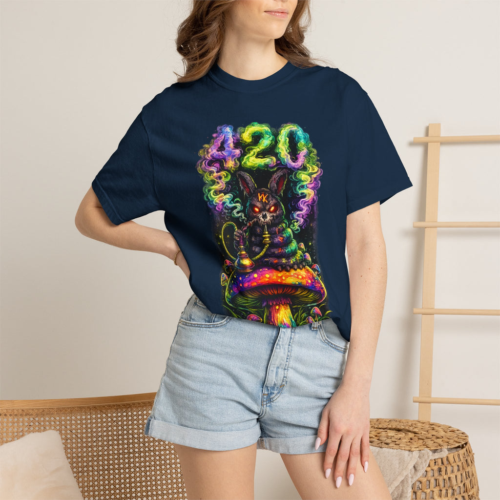 420 Psychedelic Cat T-Shirt — Colorful Mushroom Smoke Graphic
