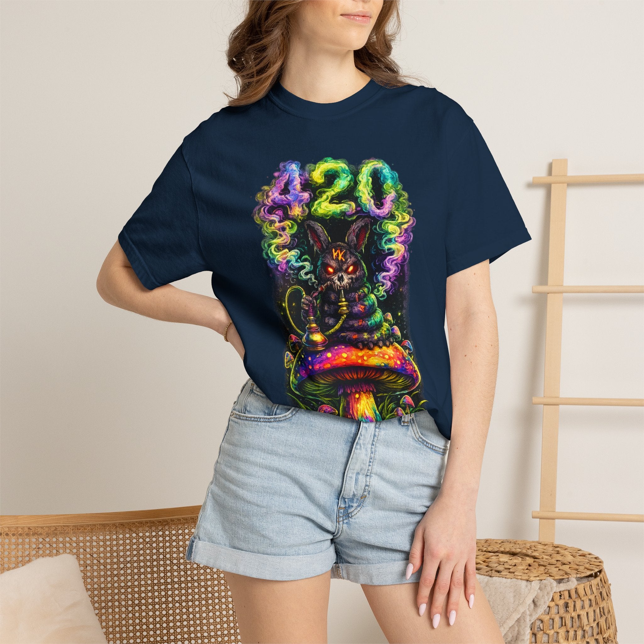 420 Psychedelic Cat T-Shirt — Colorful Mushroom Smoke Graphic