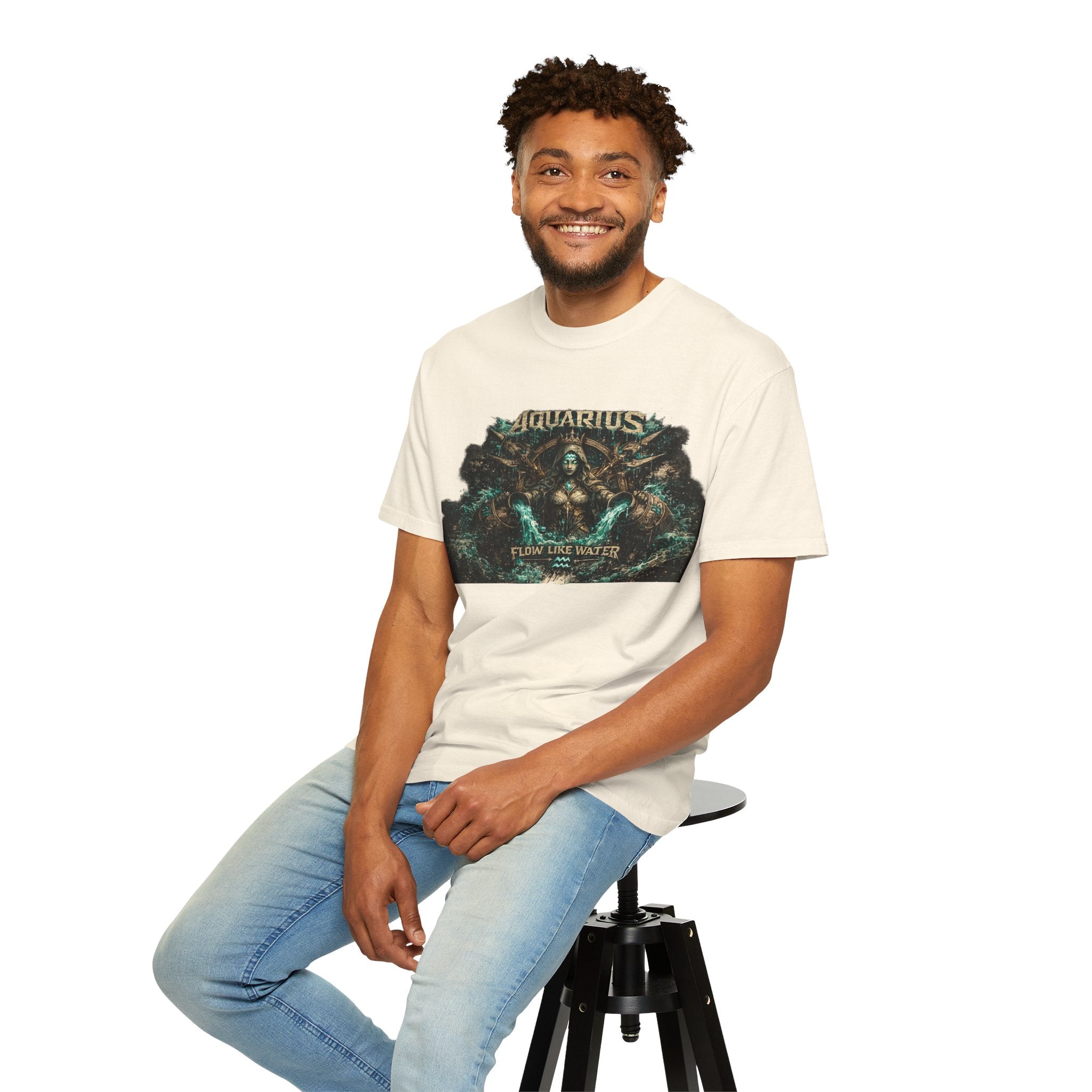 Aquarius Zodiac T-shirt — “Flow Like Water” Astrological Graphic Tee