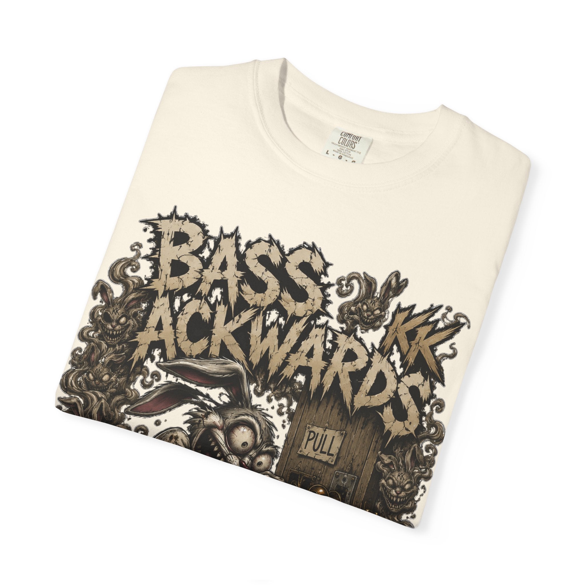Bass Ackwards Graphic T‑Shirt — Heavy Metal Band Skull Design