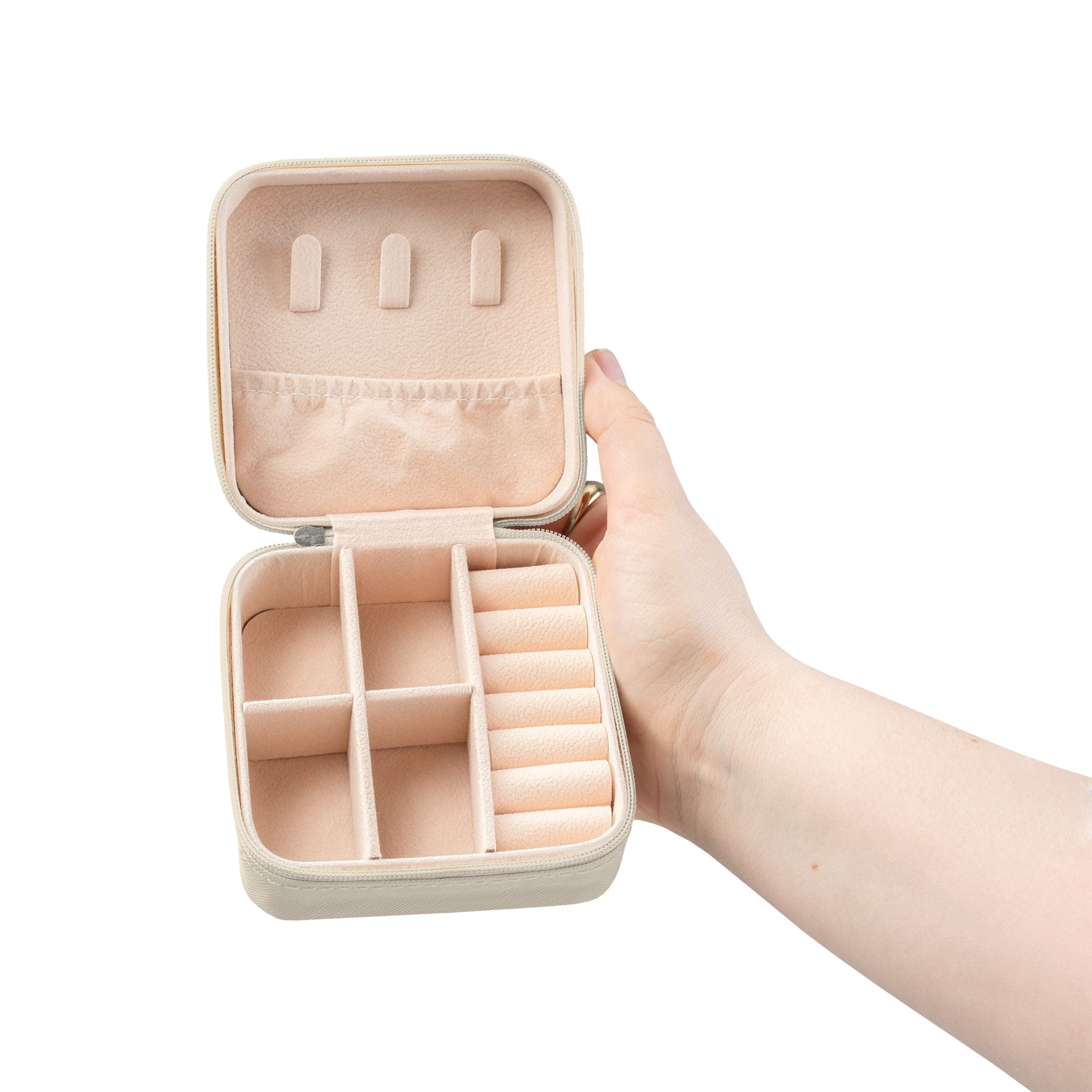 Compact Pink Jewelry Travel Case — Soft Zipper Organizer for Rings, Earrings & Necklaces