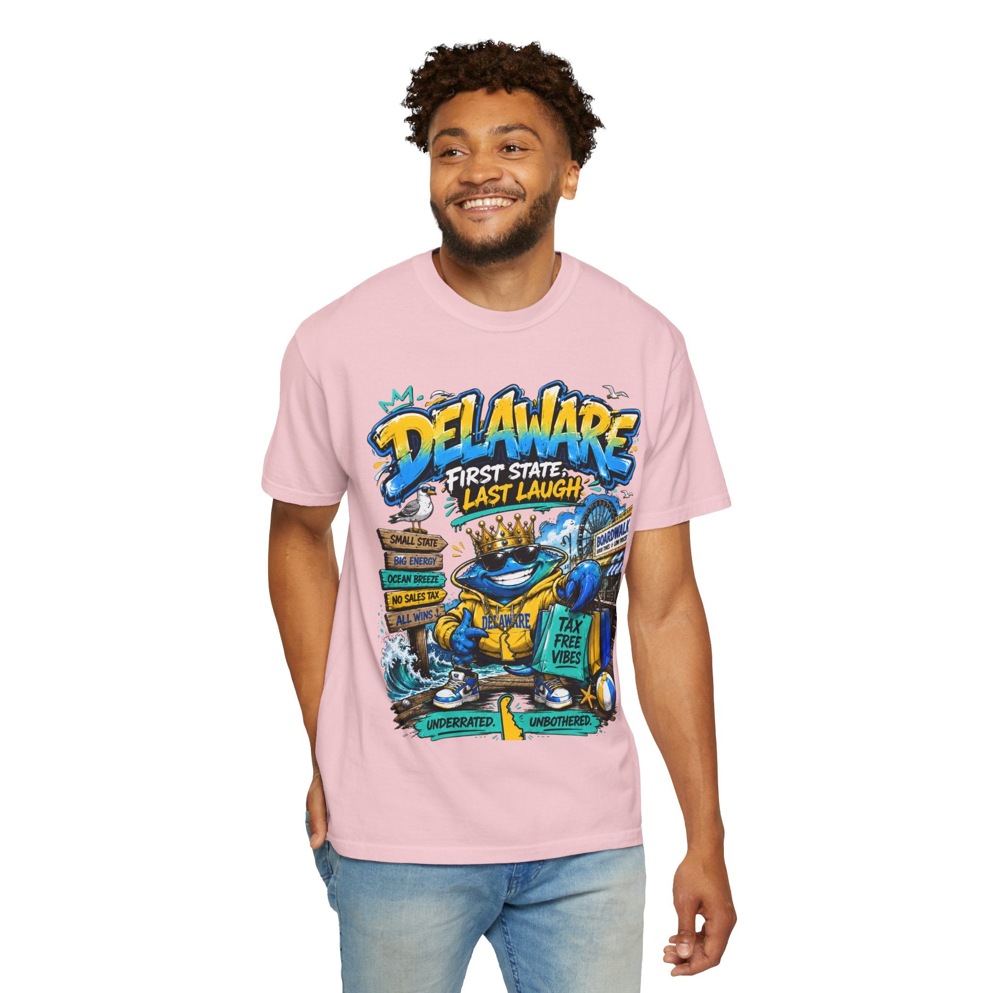 Delaware Frog Graphic T-Shirt — 'First State, Last Laugh' Coastal Souvenir Tee