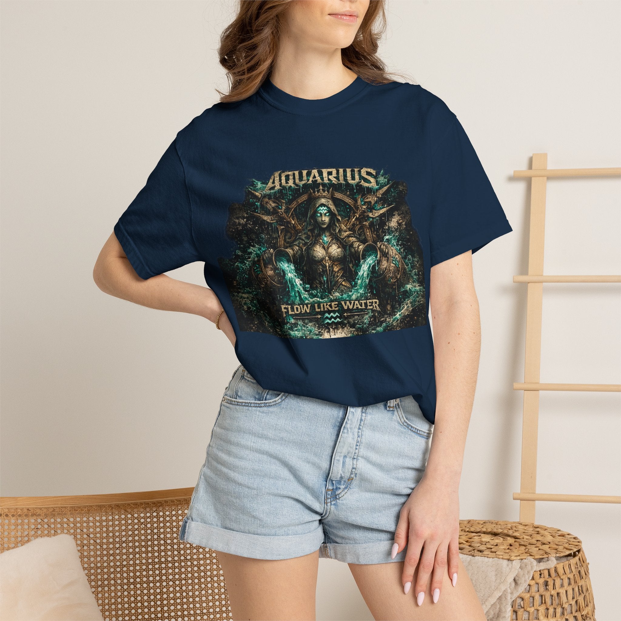 Aquarius Zodiac T-shirt — “Flow Like Water” Astrological Graphic Tee