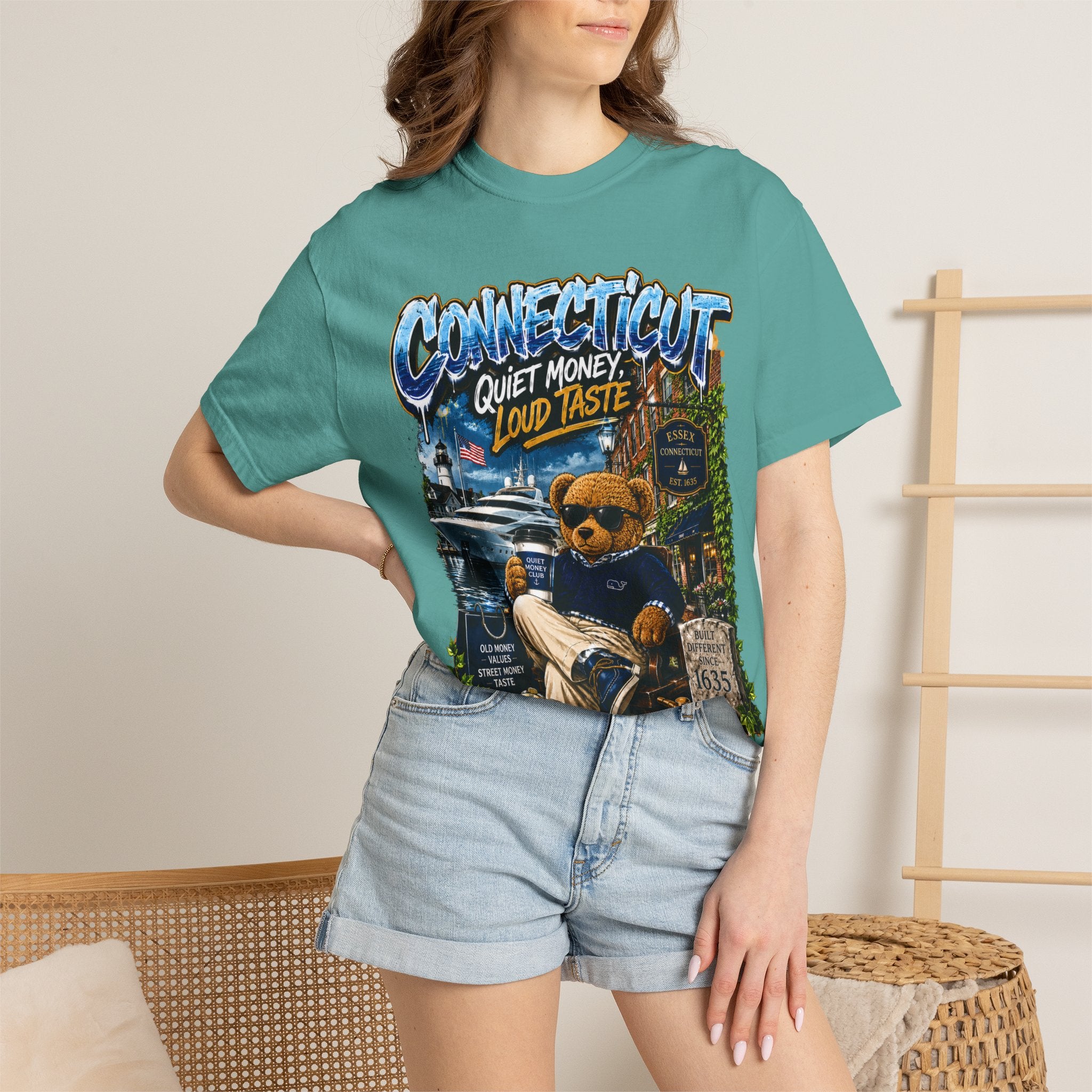 Connecticut Bear Vintage T-Shirt — "Quiet Money, Loud Taste" Graphic Tee