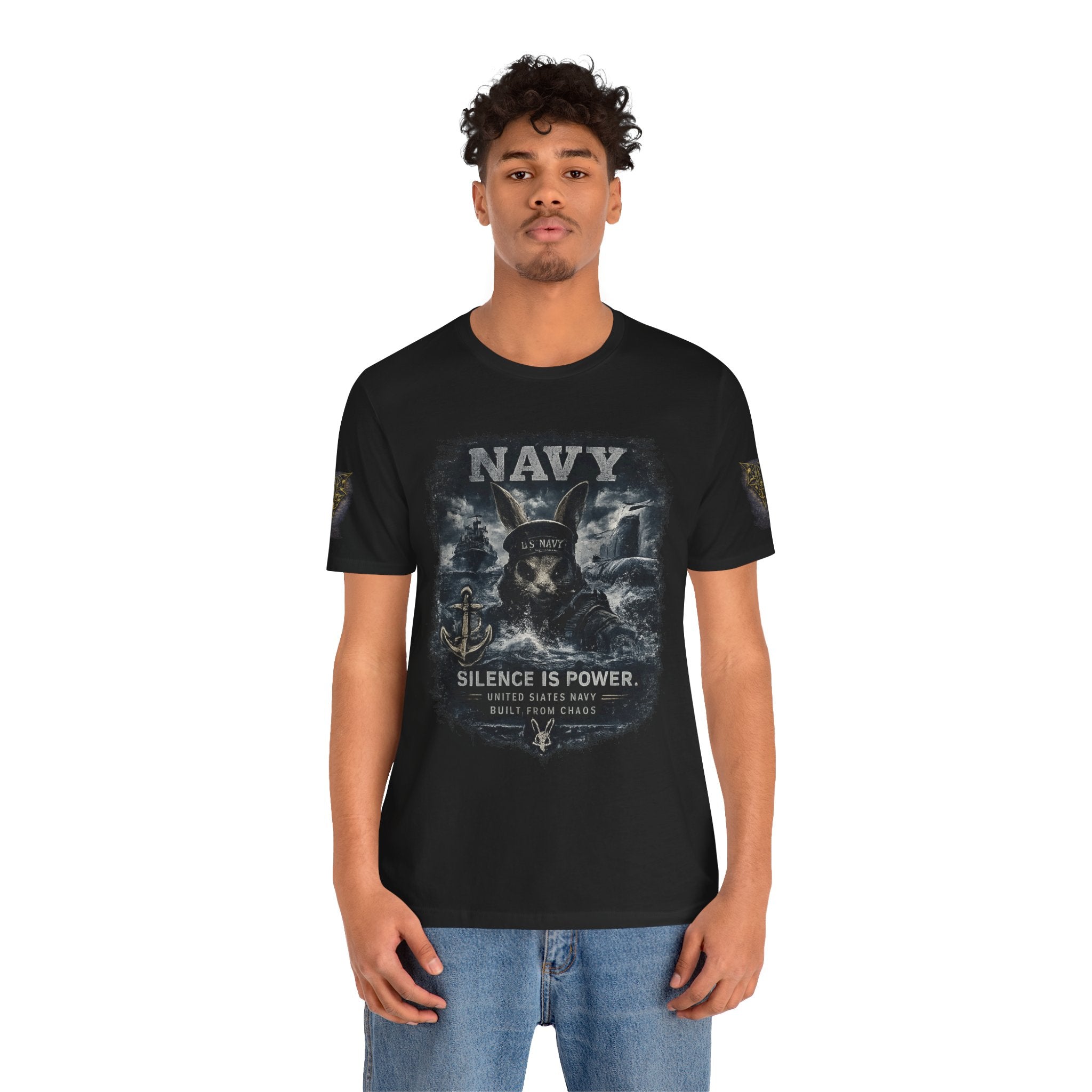 Navy 'Silence Is Power' Skull Anchor Tee — Fair Winds & Following Seas Back Graphic