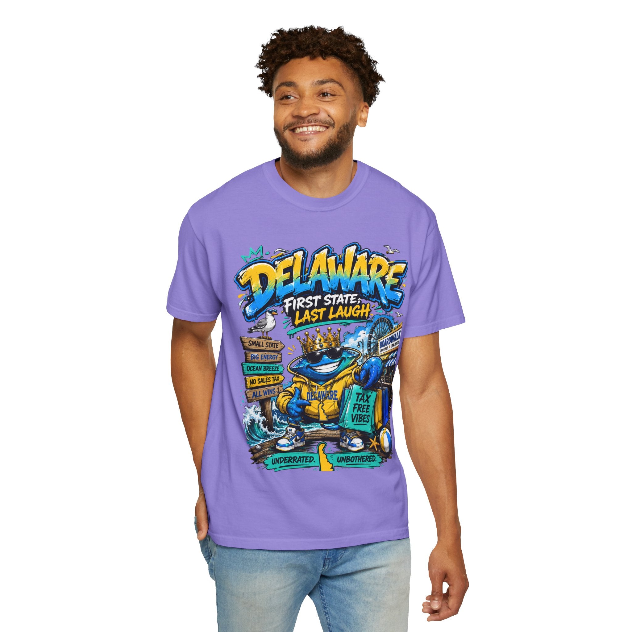 Delaware Frog Graphic T-Shirt — 'First State, Last Laugh' Coastal Souvenir Tee