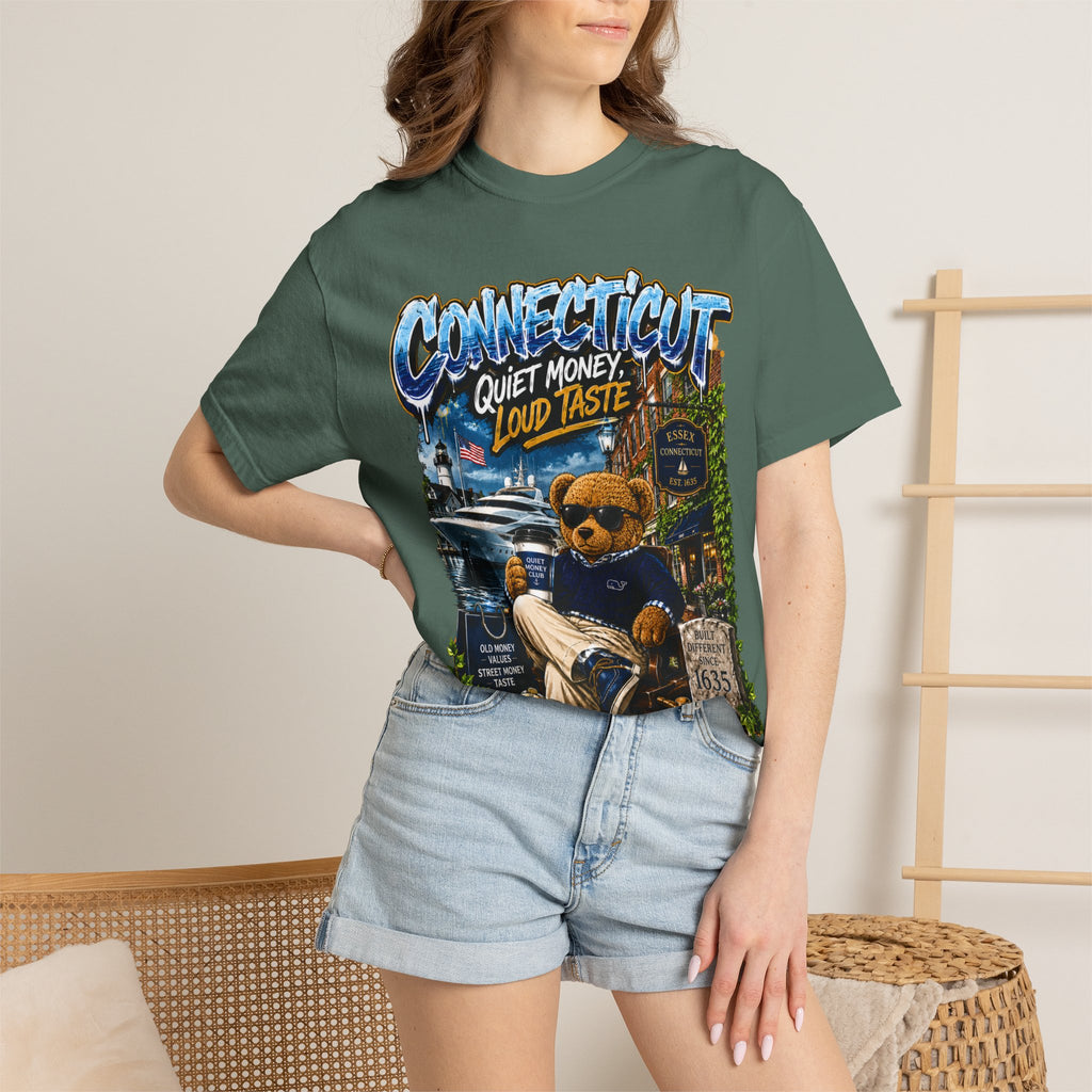 Connecticut Bear Vintage T-Shirt — "Quiet Money, Loud Taste" Graphic Tee