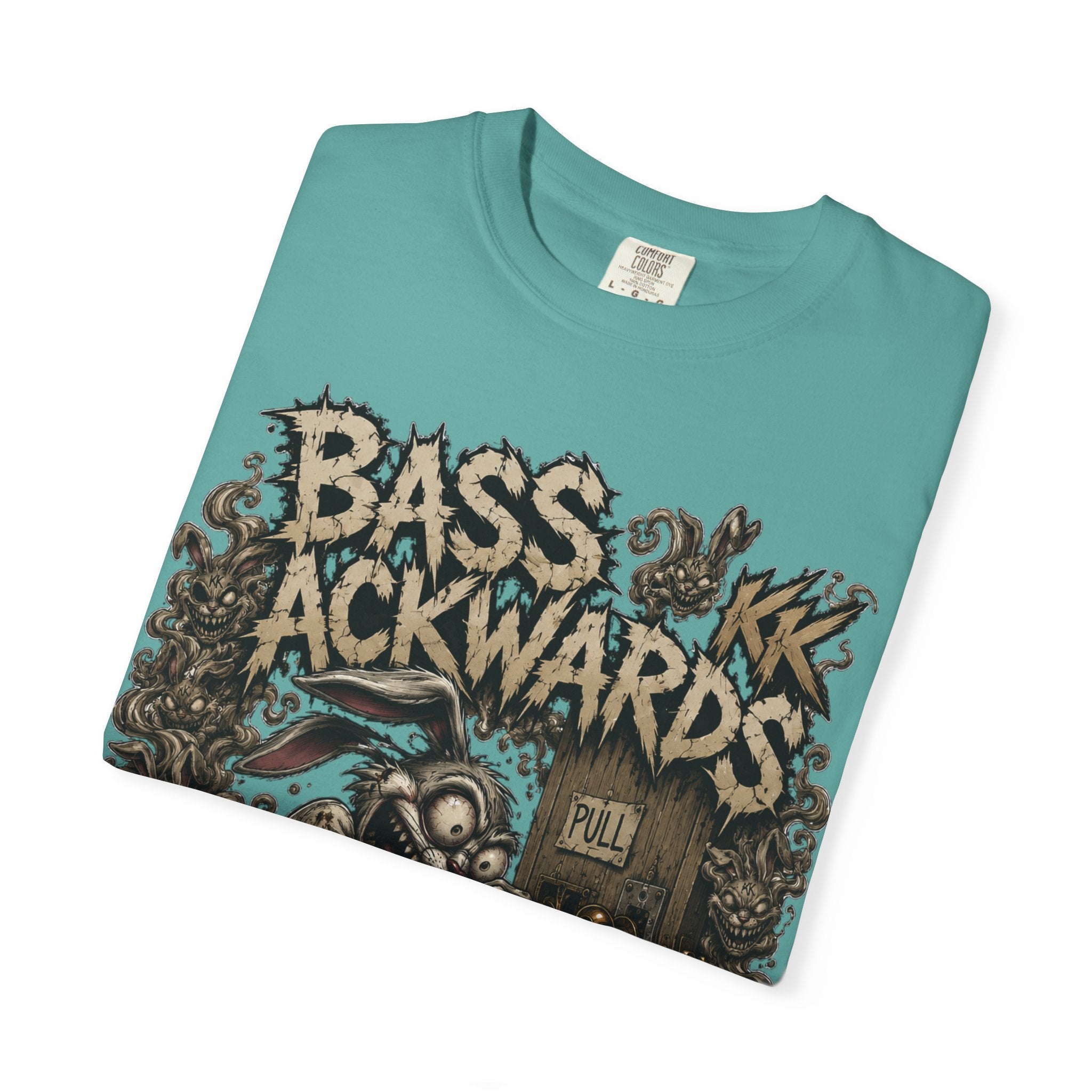 Bass Ackwards Graphic T‑Shirt — Heavy Metal Band Skull Design