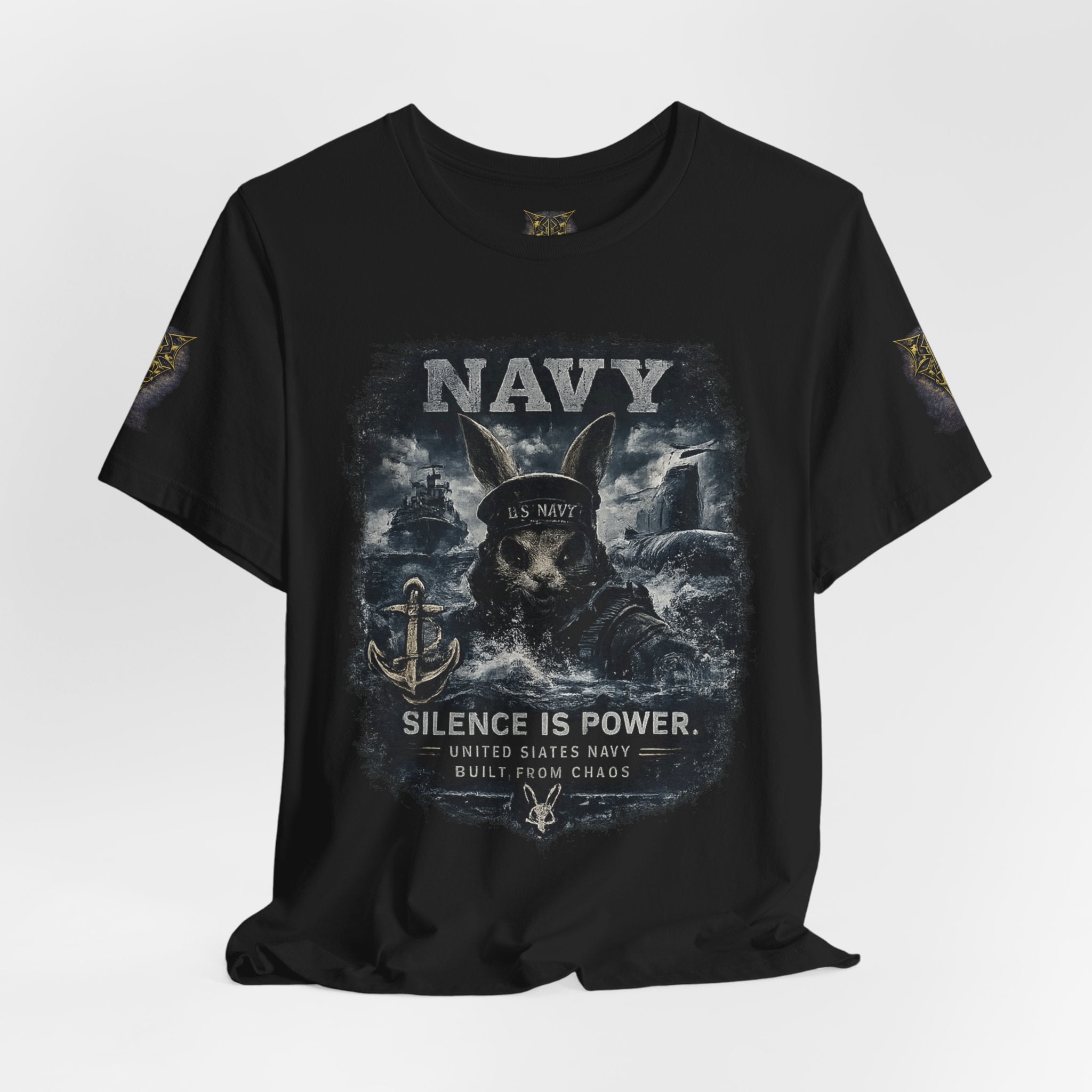 Navy 'Silence Is Power' Skull Anchor Tee — Fair Winds & Following Seas Back Graphic