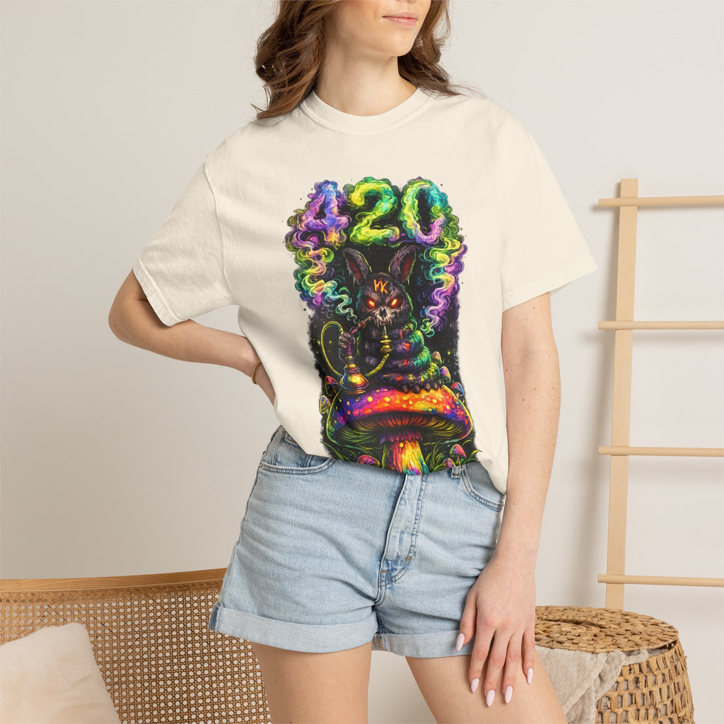420 Psychedelic Cat T-Shirt — Colorful Mushroom Smoke Graphic