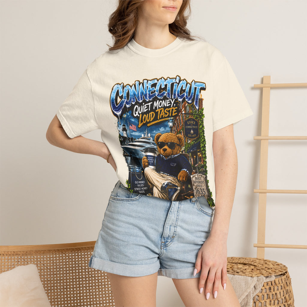 Connecticut Bear Vintage T-Shirt — "Quiet Money, Loud Taste" Graphic Tee