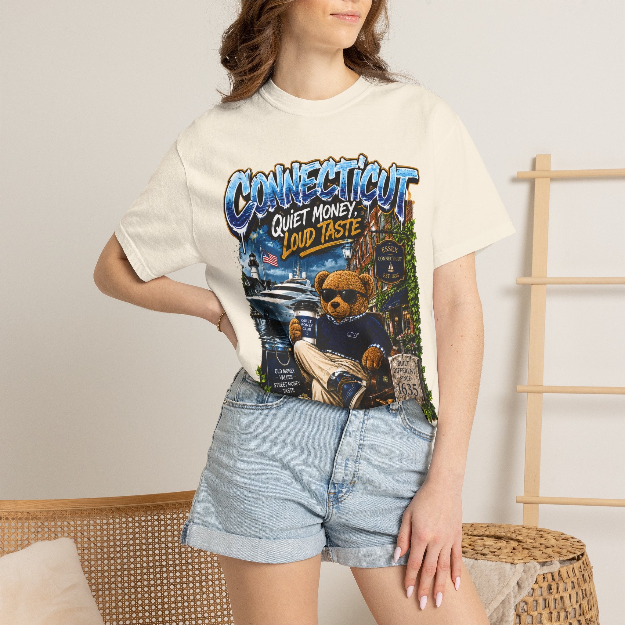 Connecticut Bear Vintage T-Shirt — "Quiet Money, Loud Taste" Graphic Tee
