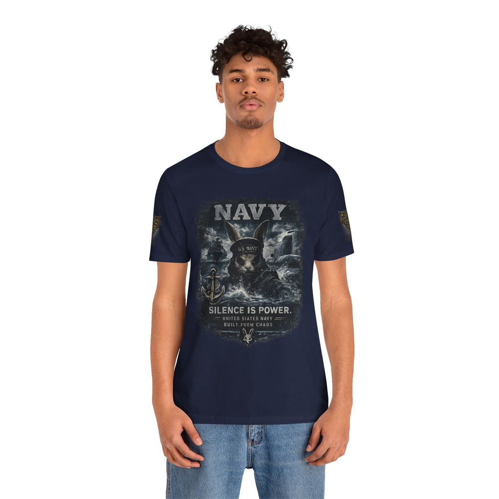 Navy 'Silence Is Power' Skull Anchor Tee — Fair Winds & Following Seas Back Graphic