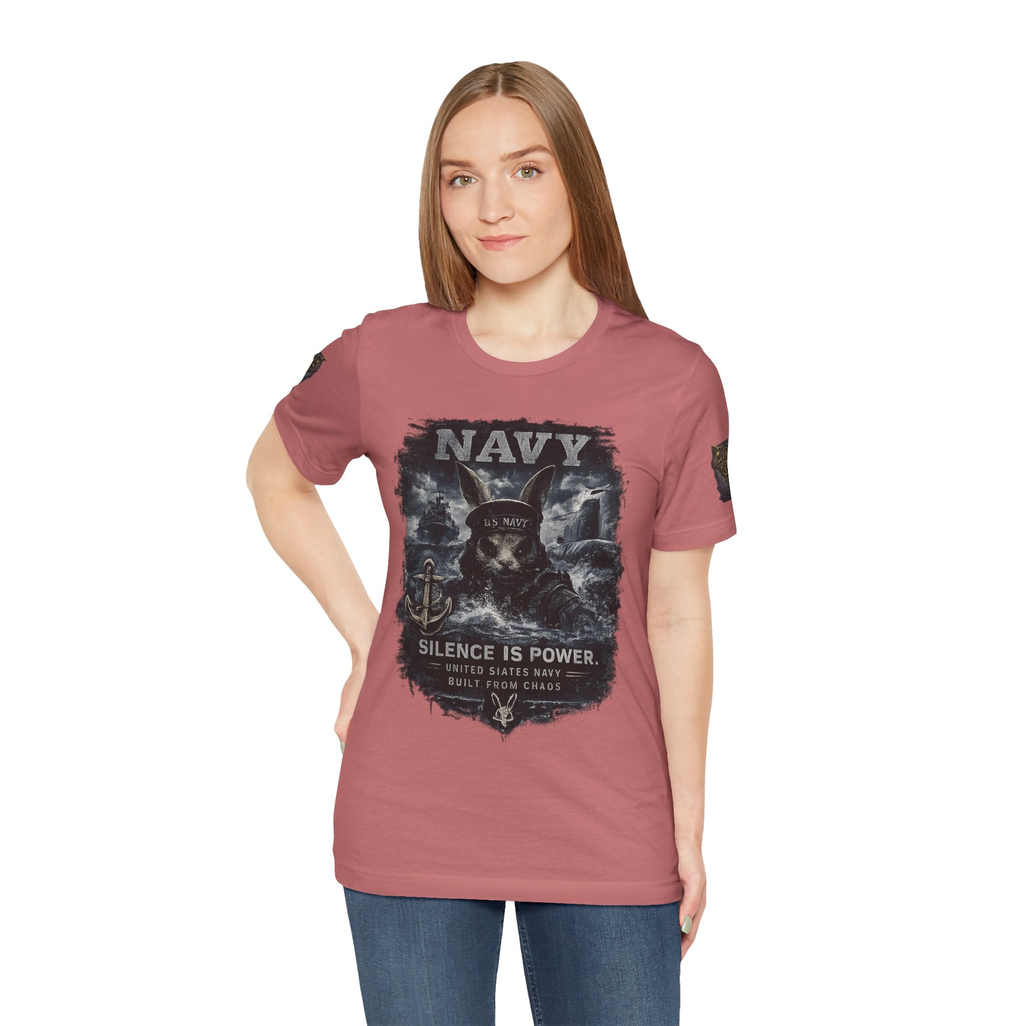 Navy 'Silence Is Power' Skull Anchor Tee — Fair Winds & Following Seas Back Graphic